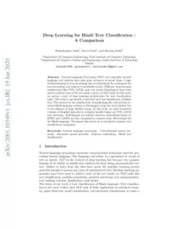 Deep Learning for Hindi Text Classification: A Comparison