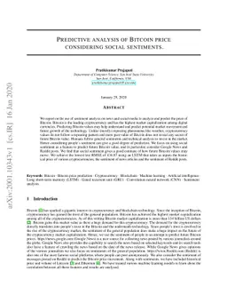 Predictive analysis of Bitcoin price considering social sentiments