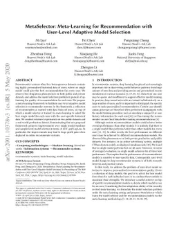 MetaSelector: Meta-Learning for Recommendation with User-Level Adaptive
  Model Selection