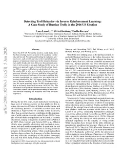 Detecting Troll Behavior via Inverse Reinforcement Learning: A Case
  Study of Russian Trolls in the 2016 US Election