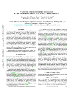 Weighted Speech Distortion Losses for Neural-network-based Real-time
  Speech Enhancement