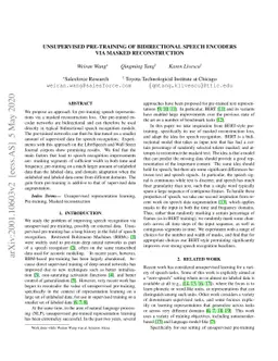 Unsupervised Pre-training of Bidirectional Speech Encoders via Masked
  Reconstruction