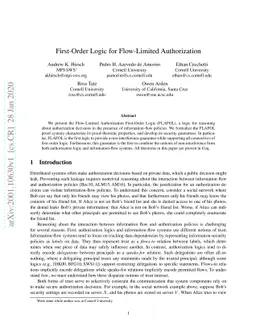 First-Order Logic for Flow-Limited Authorization