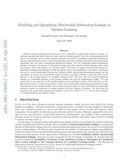 Modelling and Quantifying Membership Information Leakage in Machine
  Learning
