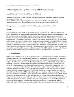 Cat Swarm Optimization Algorithm -- A Survey and Performance Evaluation