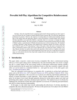 Provable Self-Play Algorithms for Competitive Reinforcement Learning