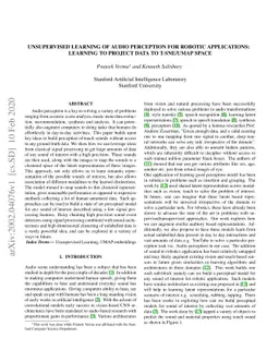 Unsupervised Learning of Audio Perception for Robotics Applications:
  Learning to Project Data to T-SNE/UMAP space