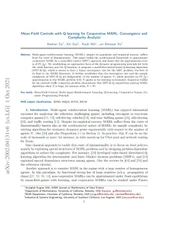 Mean-Field Controls with Q-learning for Cooperative MARL: Convergence
  and Complexity Analysis