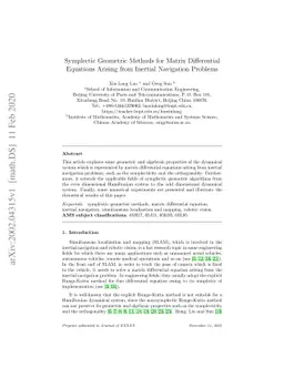 Symplectic Geometric Methods for Matrix Differential Equations Arising
  from Inertial Navigation Problems