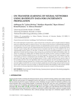 On transfer learning of neural networks using bi-fidelity data for
  uncertainty propagation