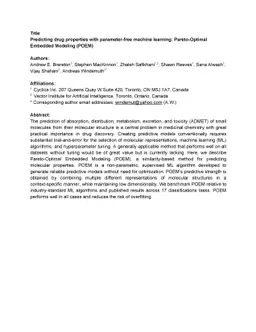Predicting drug properties with parameter-free machine learning:
  Pareto-Optimal Embedded Modeling (POEM)