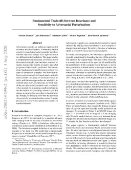Fundamental Tradeoffs between Invariance and Sensitivity to Adversarial
  Perturbations