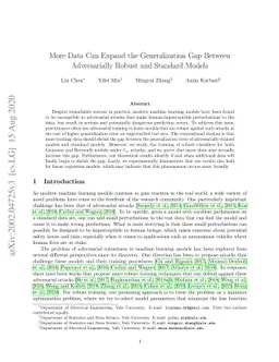 More Data Can Expand the Generalization Gap Between Adversarially Robust
  and Standard Models