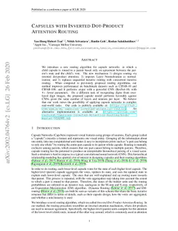 Capsules with Inverted Dot-Product Attention Routing