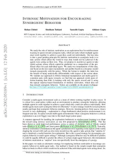 Intrinsic Motivation for Encouraging Synergistic Behavior