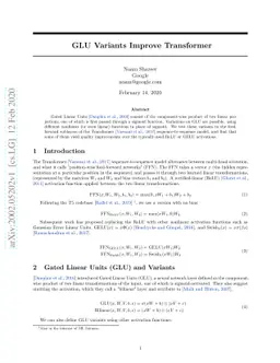 GLU Variants Improve Transformer