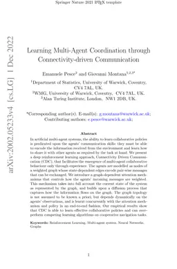 Learning Multi-Agent Coordination through Connectivity-driven
  Communication