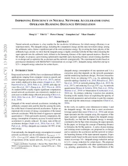 Improving Efficiency in Neural Network Accelerator Using Operands
  Hamming Distance optimization