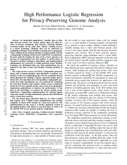 High Performance Logistic Regression for Privacy-Preserving Genome
  Analysis
