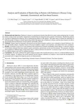 Analysis and Evaluation of Handwriting in Patients with Parkinson's
  Disease Using kinematic, Geometrical, and Non-linear Features