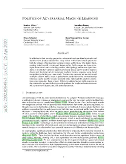 Politics of Adversarial Machine Learning