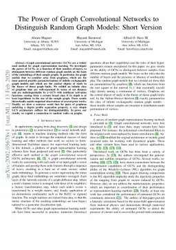 The Power of Graph Convolutional Networks to Distinguish Random Graph
  Models: Short Version