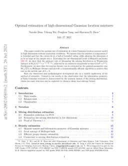 Optimal estimation of high-dimensional location Gaussian mixtures