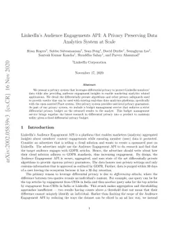 LinkedIn's Audience Engagements API: A Privacy Preserving Data Analytics
  System at Scale
