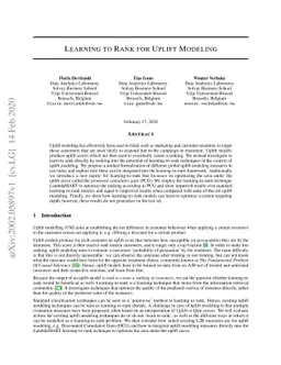 Learning to rank for uplift modeling