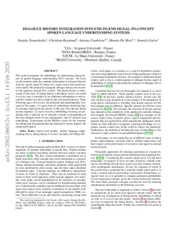 Dialogue history integration into end-to-end signal-to-concept spoken
  language understanding systems