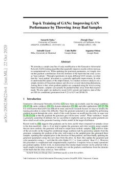 Top-k Training of GANs: Improving GAN Performance by Throwing Away Bad
  Samples