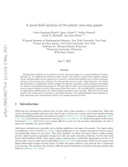 A mean-field analysis of two-player zero-sum games