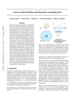 Latent Variable Modelling with Hyperbolic Normalizing Flows