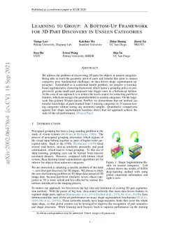 Learning to Group: A Bottom-Up Framework for 3D Part Discovery in Unseen
  Categories