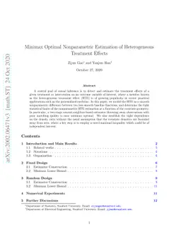 Minimax Optimal Nonparametric Estimation of Heterogeneous Treatment
  Effects