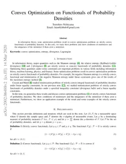 Convex Optimization on Functionals of Probability Densities