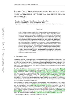 BinaryDuo: Reducing Gradient Mismatch in Binary Activation Network by
  Coupling Binary Activations