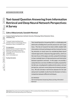 Text-based Question Answering from Information Retrieval and Deep Neural
  Network Perspectives: A Survey