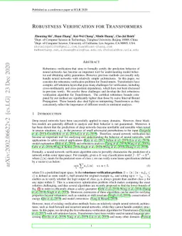 Robustness Verification for Transformers