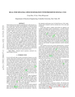 Real-time binaural speech separation with preserved spatial cues