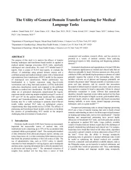 The Utility of General Domain Transfer Learning for Medical Language
  Tasks