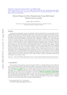 Reward Design for Driver Repositioning Using Multi-Agent Reinforcement
  Learning