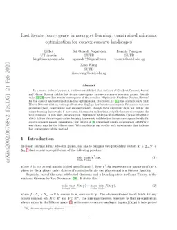 Last iterate convergence in no-regret learning: constrained min-max optimization for convex-concave landscapes