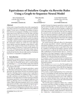 Equivalence of Dataflow Graphs via Rewrite Rules Using a
  Graph-to-Sequence Neural Model