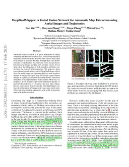 DeepDualMapper: A Gated Fusion Network for Automatic Map Extraction
  using Aerial Images and Trajectories