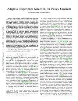 Adaptive Experience Selection for Policy Gradient
