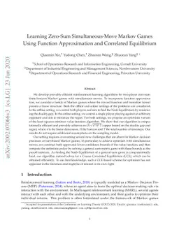 Learning Zero-Sum Simultaneous-Move Markov Games Using Function
  Approximation and Correlated Equilibrium