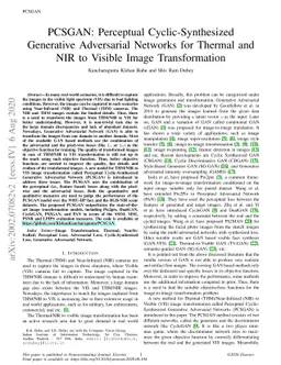PCSGAN: Perceptual Cyclic-Synthesized Generative Adversarial Networks
  for Thermal and NIR to Visible Image Transformation