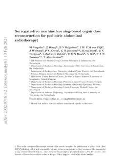 Surrogate-free machine learning-based organ dose reconstruction for
  pediatric abdominal radiotherapy