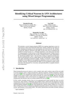 Identifying Critical Neurons in ANN Architectures using Mixed Integer
  Programming
